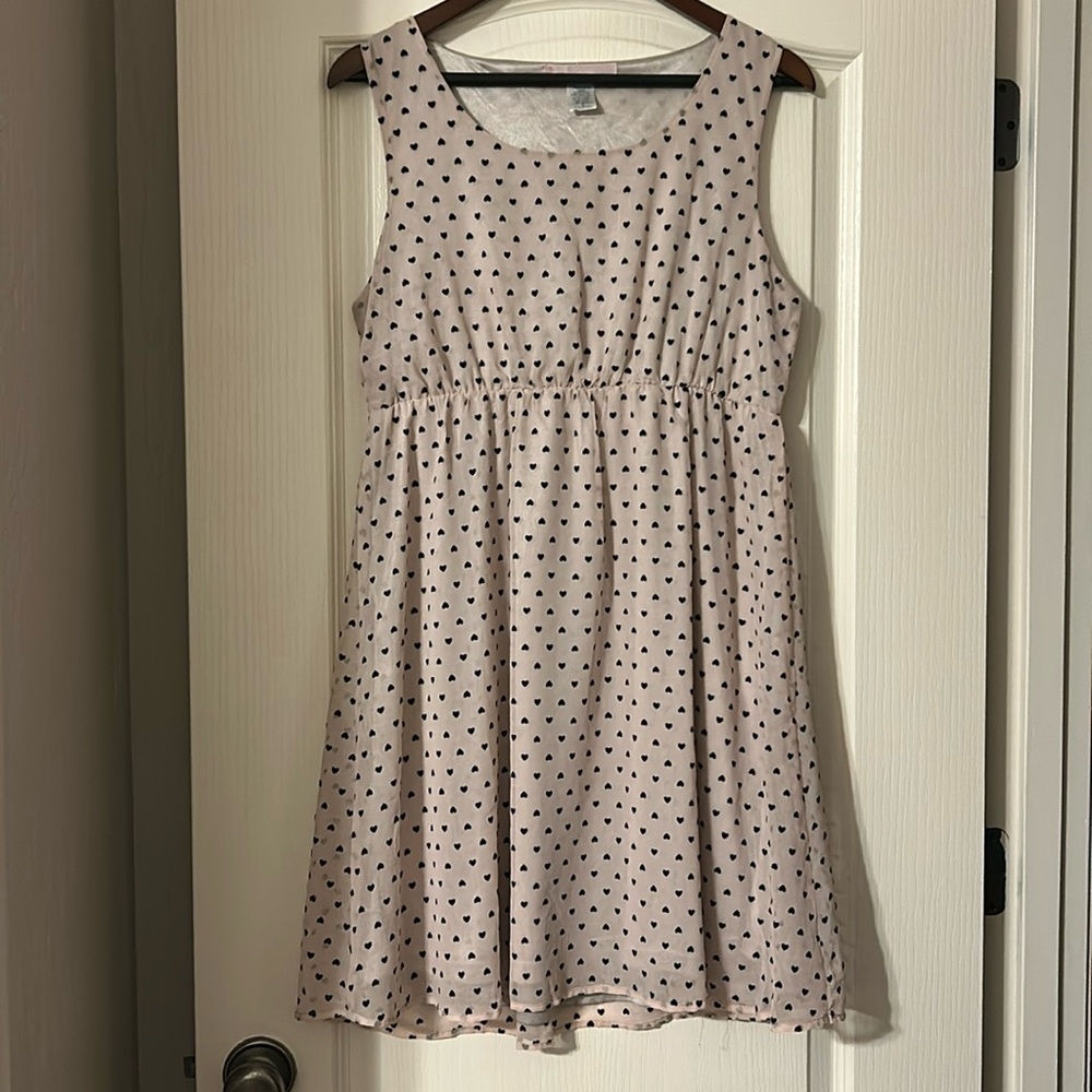 Palest Pink Dress w/ Black Velvet Hearts